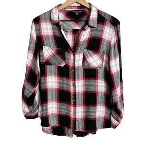 ROCK AND REPUBLICK LONG SLEEVE PLAID WOMEN BLOUSE SIZE LARGE